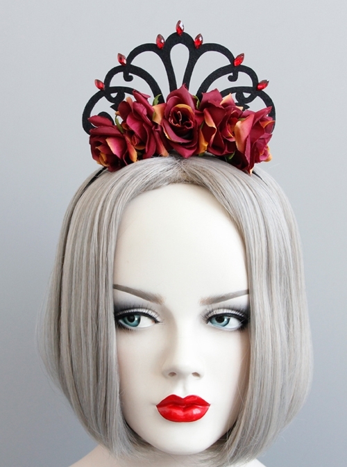 Vintage Gothic Baroque Queen Rose Flower Crown Bride Dinner Prom Headband