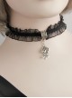 Simple Gothic Black Personality Harajuku Style Lace Rose Pendant Short Chain Jewelry