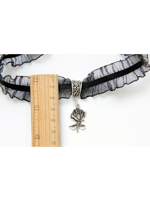 Simple Gothic Black Personality Harajuku Style Lace Rose Pendant Short Chain Jewelry