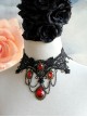 Punk Retro Vampire Black Lace Tassel Red Gem Exaggerated Necklace