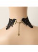 Punk Retro Vampire Black Lace Tassel Red Gem Exaggerated Necklace