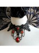 Punk Retro Vampire Black Lace Tassel Red Gem Exaggerated Necklace