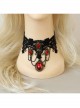 Punk Retro Vampire Black Lace Tassel Red Gem Exaggerated Necklace