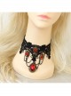 Punk Retro Vampire Black Lace Tassel Red Gem Exaggerated Necklace