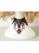 Punk Retro Vampire Black Lace Tassel Red Gem Exaggerated Necklace