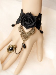 Gothic Baroque Palace Style Black Flowers Pearl Lace Band Ring Christmas Party Bracelet