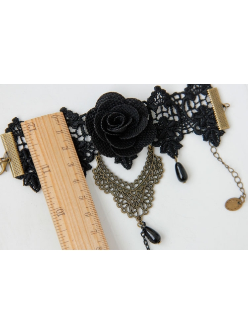 Gothic Baroque Palace Style Black Flowers Pearl Lace Band Ring Christmas Party Bracelet