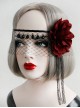 Gothic Halloween Christmas Black Lace Red Rose Face Mask Ribbon Veil