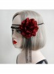 Gothic Halloween Christmas Black Lace Red Rose Face Mask Ribbon Veil