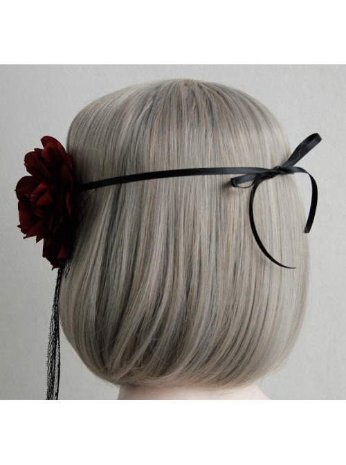 Gothic Halloween Christmas Black Lace Red Rose Face Mask Ribbon Veil
