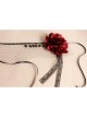 Gothic Halloween Christmas Black Lace Red Rose Face Mask Ribbon Veil