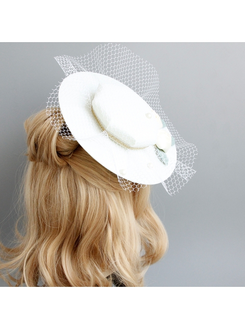 Palace Baroque Retro Horse Racing White Net Yarn Pearl Banquet Wedding Dress Top Hat