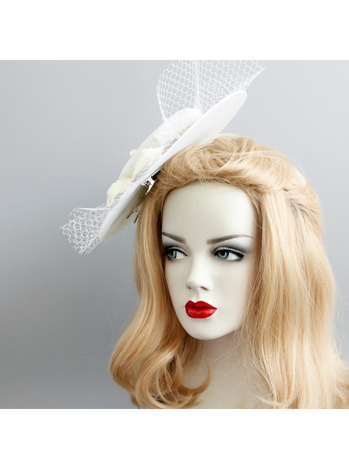 Palace Baroque Retro Horse Racing White Net Yarn Pearl Banquet Wedding Dress Top Hat