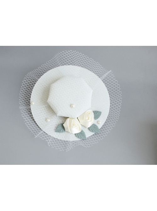 Palace Baroque Retro Horse Racing White Net Yarn Pearl Banquet Wedding Dress Top Hat