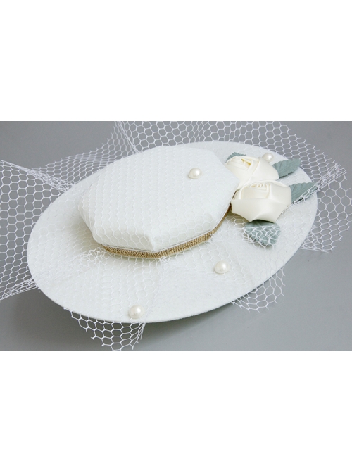 Palace Baroque Retro Horse Racing White Net Yarn Pearl Banquet Wedding Dress Top Hat