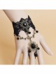 Gothic Retro Fashion Black Lace Gemstone Female Ring One Chain Bracelet