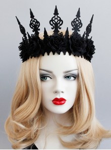 Dark Gothic Crown Black Halloween Witch Masquerade Show Garland Headband