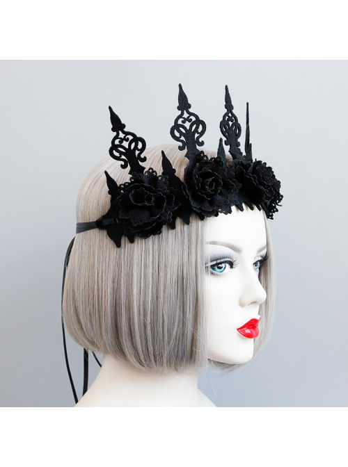 Dark Gothic Crown Black Halloween Witch Masquerade Show Garland Headband