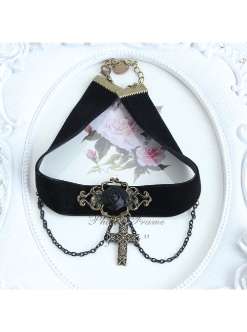 Punk Female Hip Hop Gothic Cross Fashion Black Velvet Necklace