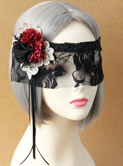 Retro Halloween Christmas Gothic Masquerade Princess Half Face Black Lace Roses Female Veil