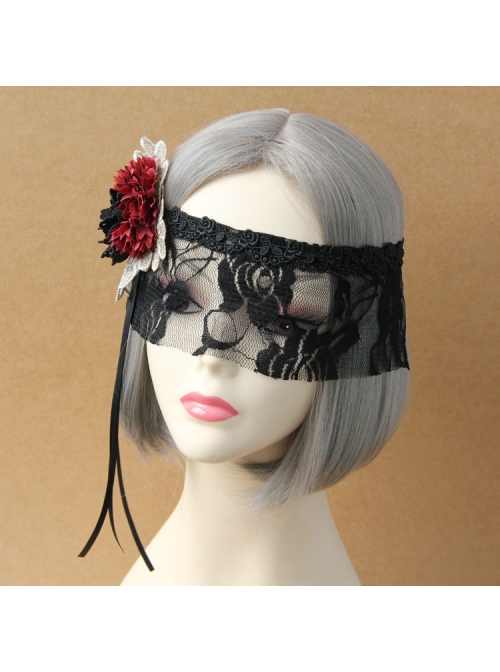 Retro Halloween Christmas Gothic Masquerade Princess Half Face Black Lace Roses Female Veil