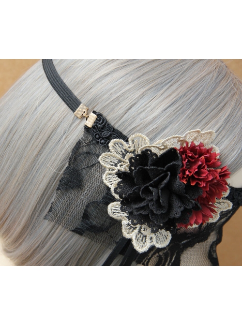 Retro Halloween Christmas Gothic Masquerade Princess Half Face Black Lace Roses Female Veil