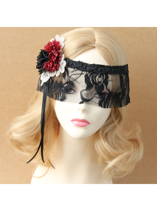 Retro Halloween Christmas Gothic Masquerade Princess Half Face Black Lace Roses Female Veil