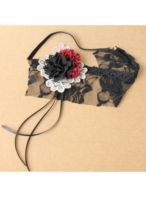 Retro Halloween Christmas Gothic Masquerade Princess Half Face Black Lace Roses Female Veil