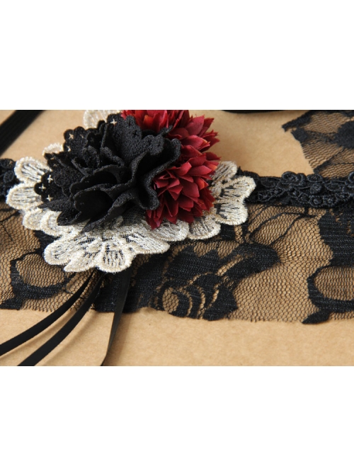 Retro Halloween Christmas Gothic Masquerade Princess Half Face Black Lace Roses Female Veil