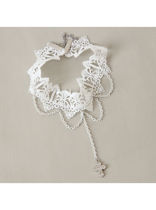 Lolita White Lace Cross Christmas Fashion Party Queen Short Necklace
