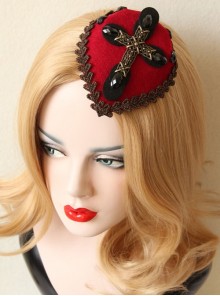 Red Gothic Cross Retro Halloween Party Dress Collocation Female Top Hat Hairpin
