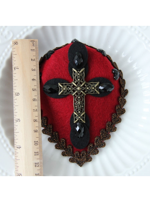 Red Gothic Cross Retro Halloween Party Dress Collocation Female Top Hat Hairpin