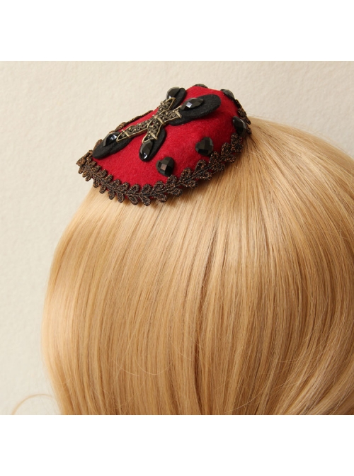 Red Gothic Cross Retro Halloween Party Dress Collocation Female Top Hat Hairpin