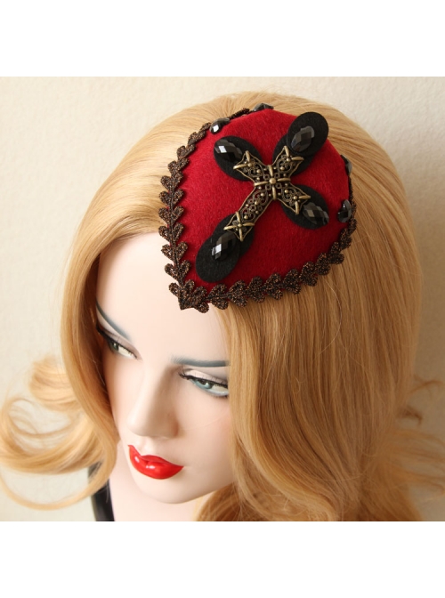 Red Gothic Cross Retro Halloween Party Dress Collocation Female Top Hat Hairpin