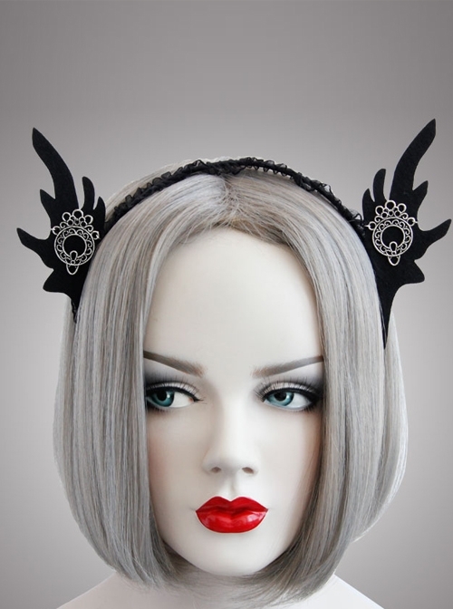 Black Lace Gothic Retro Halloween Party Bunny Ears Felt Cloth Headband