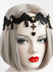 Halloween Masquerade Retro Flowers Lace Stretch Female Gothic Black Headband