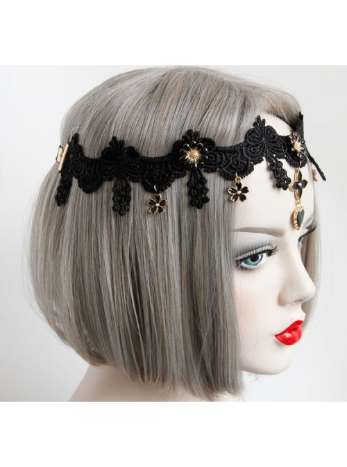 Halloween Masquerade Retro Flowers Lace Stretch Female Gothic Black Headband