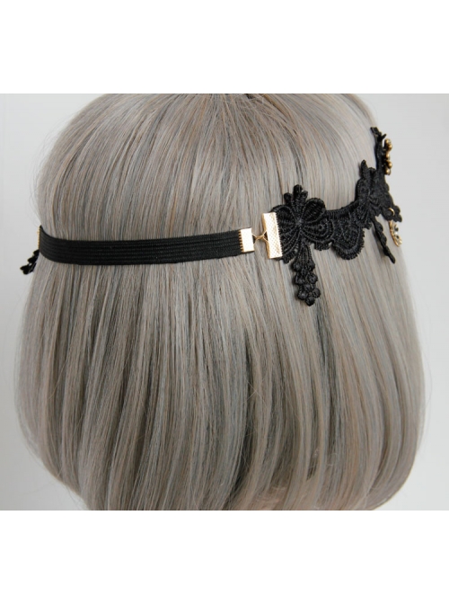 Halloween Masquerade Retro Flowers Lace Stretch Female Gothic Black Headband