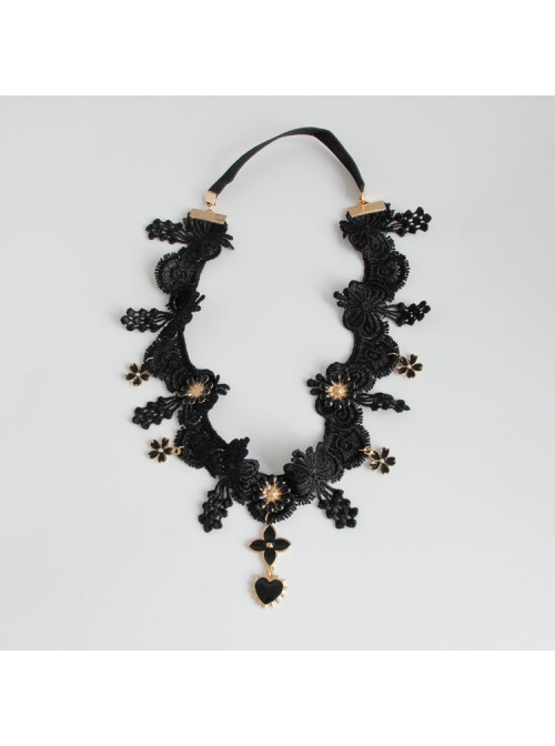 Halloween Masquerade Retro Flowers Lace Stretch Female Gothic Black Headband