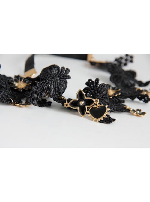 Halloween Masquerade Retro Flowers Lace Stretch Female Gothic Black Headband
