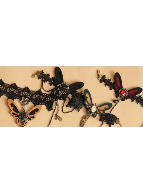 Retro One-Piece Chain With Ring Female Gothic Style Black Lace Bracelet
