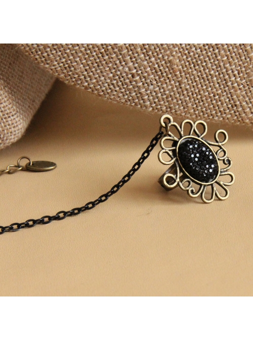 Retro One-Piece Chain With Ring Female Gothic Style Black Lace Bracelet