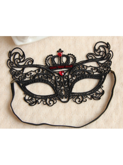 Gothic Prom Retro Princess Style Lace Crown Ruby Half Face Elastic Band Mask