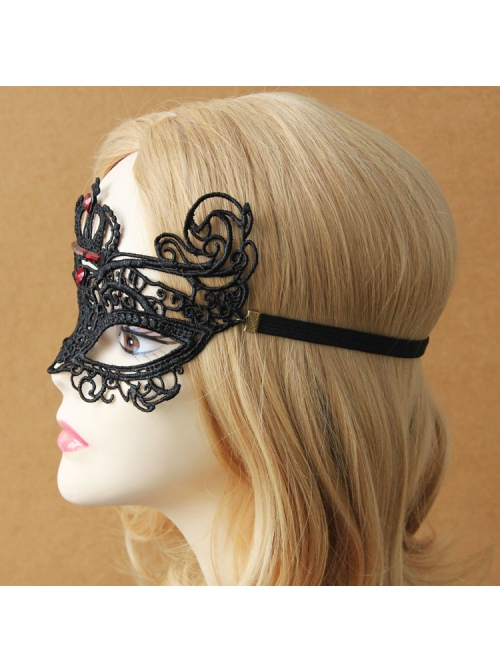 Gothic Prom Retro Princess Style Lace Crown Ruby Half Face Elastic Band Mask
