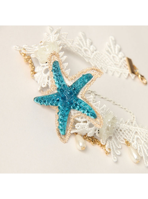 Fashion Beach Accessories Blue Starfish White Lace Choker