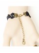 Retro Fashion Gothic Black Lace Rose Flower Female Bracelet Ring One Chain
