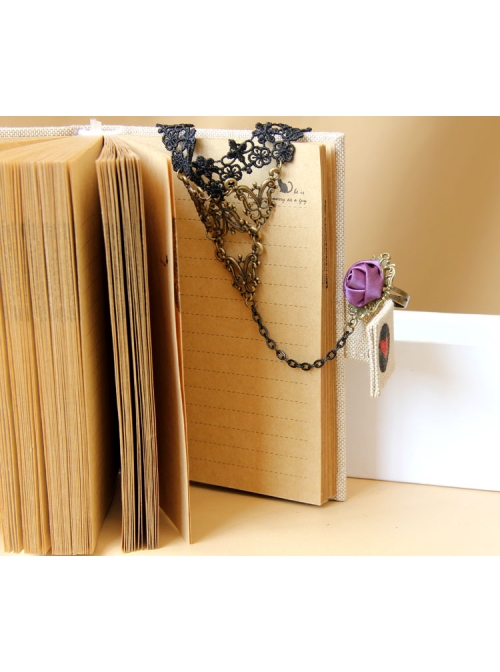 Retro Fashion Gothic Black Lace Rose Flower Female Bracelet Ring One Chain