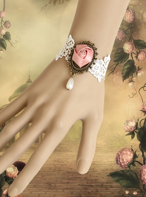 Lolita Lady Lace Pink Rose Female Bracelet Bride Bridesmaid Accessories