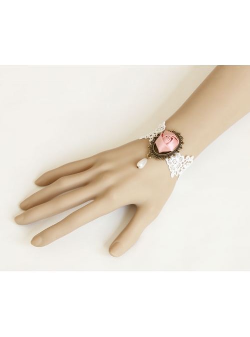 Lolita Lady Lace Pink Rose Female Bracelet Bride Bridesmaid Accessories