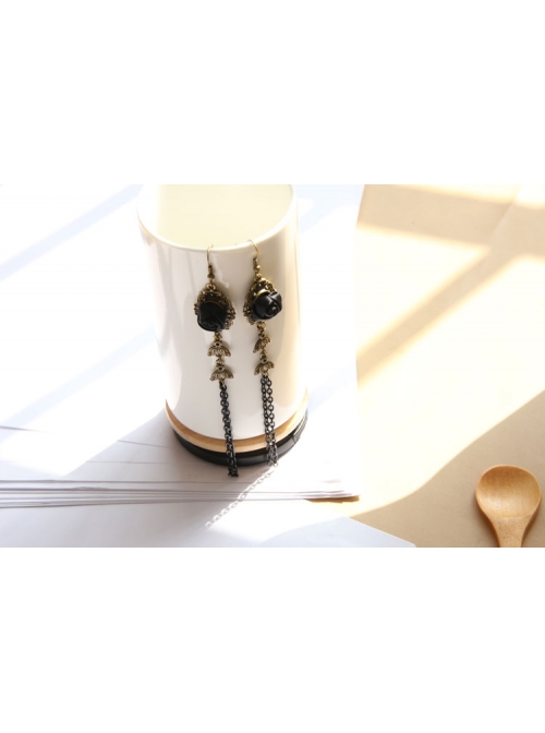 Gothic Black Rose Tassel Long Earrings Exaggerated Personality Jewelry
